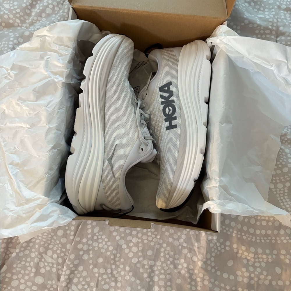 Hoka White and Gray Athletic Sneakers